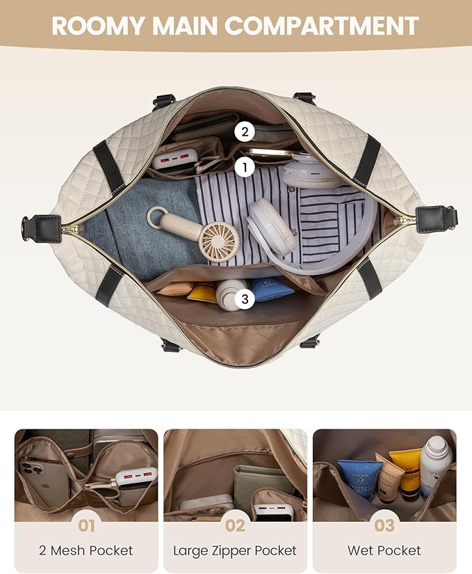 LOVEVOOK Travel Weekender 4-in-1 Duffle With Shoes Compartment, Carry On Overnight Bag, Toiletry Pouch & Wet Pocket, Large Tote for Women Labor Delivery Hospital