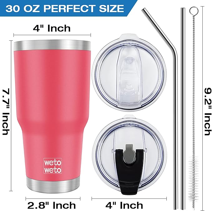 WETOWETO 30 oz Tumbler Stainless Steel Vacuum Insulated Coffee Ice Cup Double Wall Vacuum Coffee Tumbler for Hot and Cold drinks, Suitable for Beach, Travel, Party(Watermelon Red, 1 Pack)