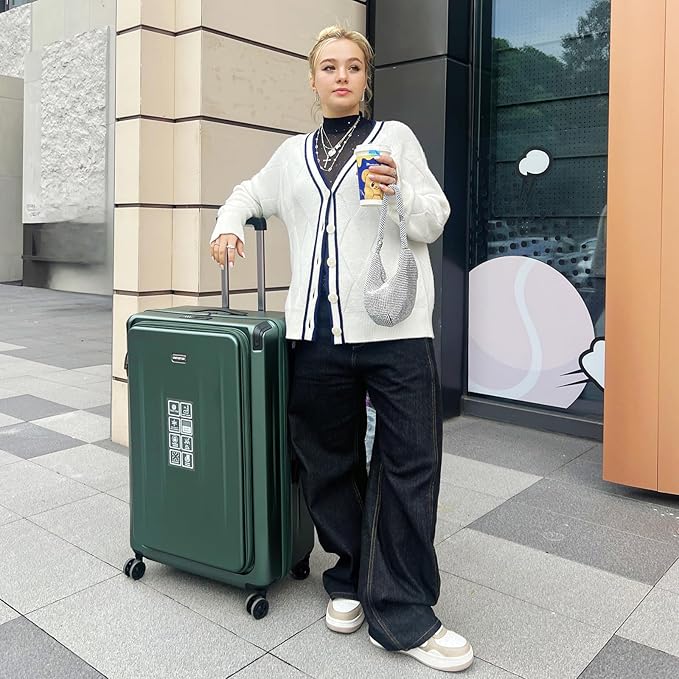 Carry On Luggage, 20 Inch Top Opening Aluminum Frame Lightweight Airline Approved ABS+PC Hard Shell Suitcases with Silent Wheels, TSA Lock, Front Pocket & Wet-dry Separated Six-piece Set