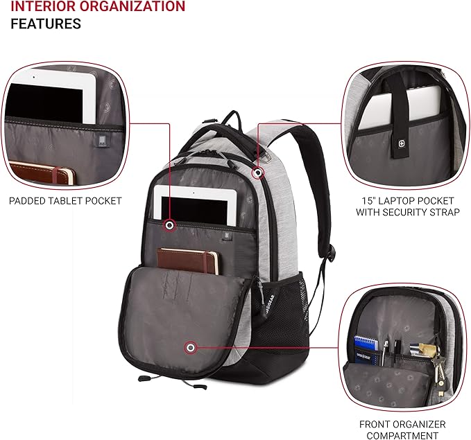 SwissGear Cecil 5505 Laptop Backpack, Heather Grey, 18-Inch