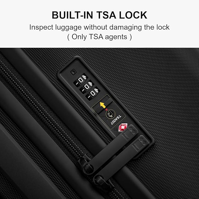 LEVEL8 Luggage Sets 3 Piece, 20 Inch Carry on, 24&28 Checked Hardshell Suitcases Set, Lightweight Luminous Textured Large Luggages with Spinner Wheels Tsa Lock, 3-Piece Set (20/24/28), Black