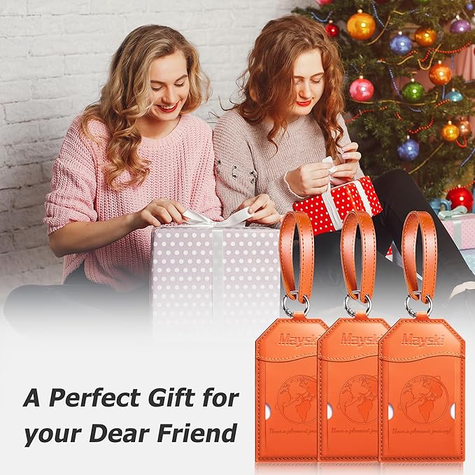 Mayski Luggage Tags for Suitcases 3 Pack Suitcase Bag Tags, TSA Approved, Metal Buckle, Bag Tags with Name ID Card Travel Essentials, Orange Global