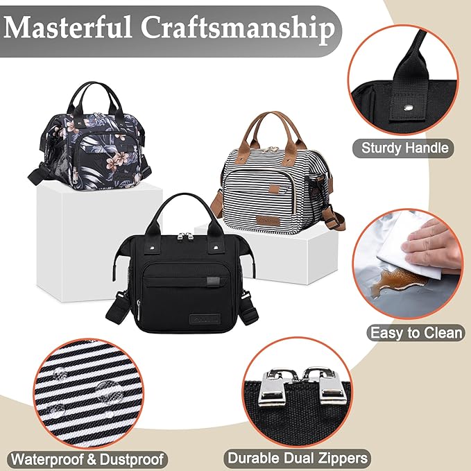 Small Lunch Bag Lightweight Insulated Lunch Box for Women Work Portable Soft Cooler for Picnic Travel Road Trips, Loncheras para Mujer, Stripes