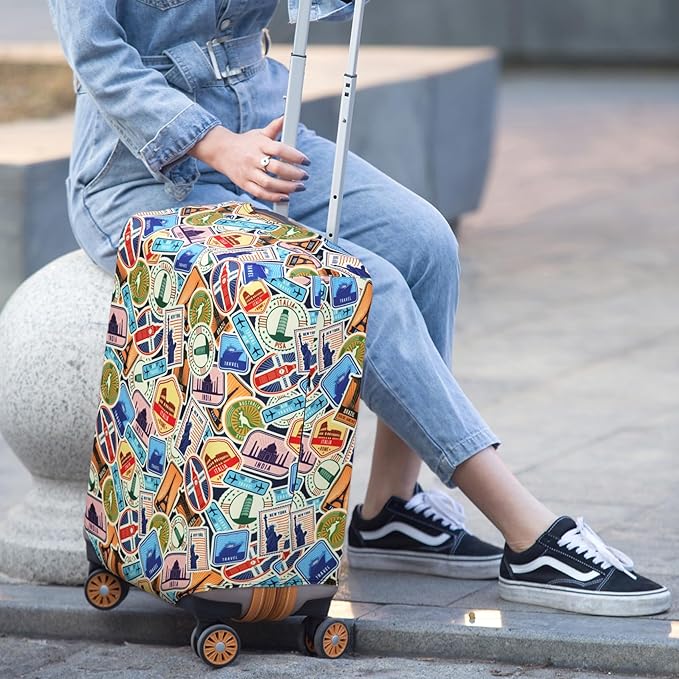 HYPER VENTURE Washable Luggage Cover - Fashion Suitcase Protector Fits 23-26 Inch Luggage (World Voyage, M)