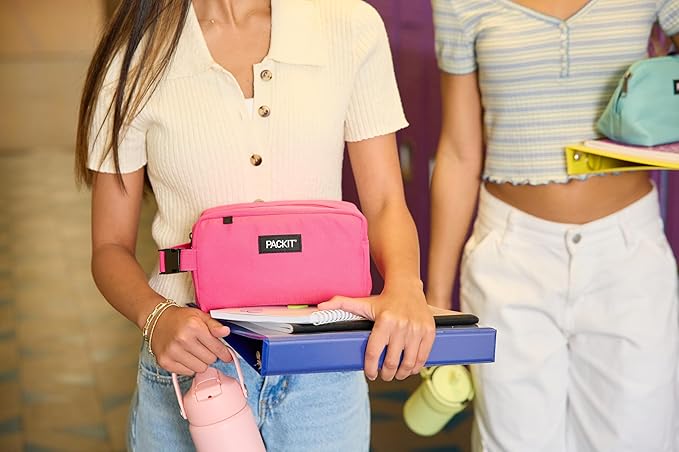 PackIt Freezable Snack Box, Magenta, Built with ECOFREEZE Technology, Collapsible, Reusable, Zip Closure with Buckle Handle, Designed For Work Snacks, Fresh Snacks On the Go, Adults, and All Ages