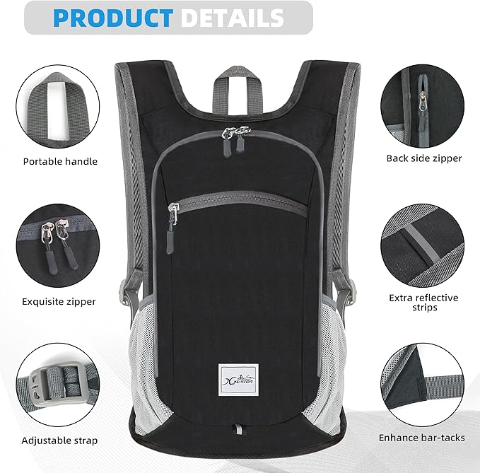 Small Travel Backpack - Lightweight & Foldable, 10L Capacity, Packable & Camping Hiking Daypack for Women & Men (Black)