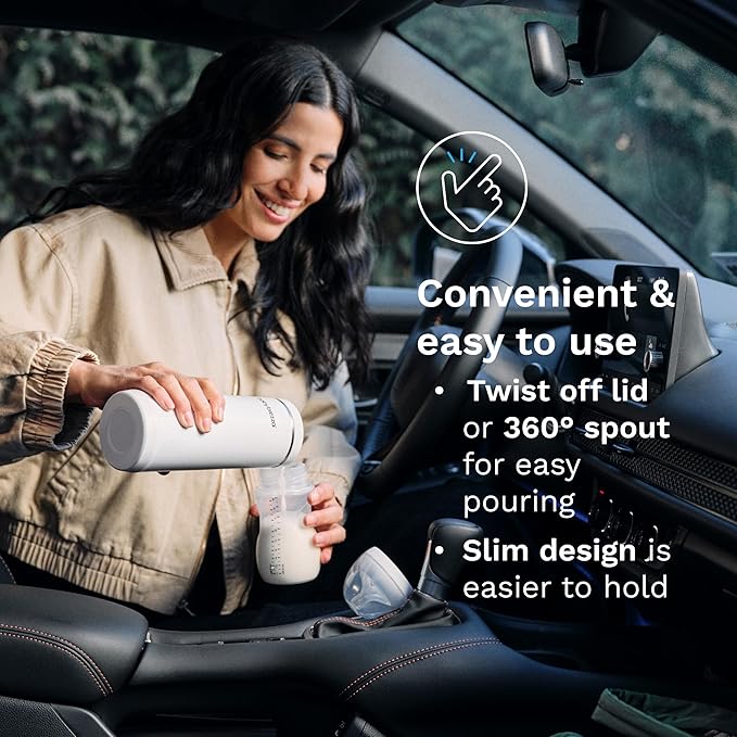Baby Brezza SuperFast Portable Baby Bottle Warmer – 67% Faster - Travel Breastmilk Warmer and Formula Warmer - Safe, Even Heating - Up to 9oz - No Adapters, White