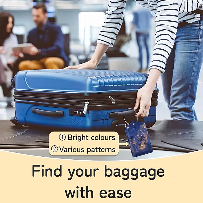 Santorini Sunset Landscape Luggage Tag for Suitcase,Design with Privacy Flap Name ID Label Metal Loop, 3 Pack