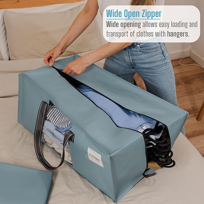 VENO 6 Pack Moving Bags for College, Heavy-Duty Storage Totes, Moving Boxes and Wardrobe Packing Supplies Alternative - Extra Large Durable Laundry Bags for Clothes (Light Blue Matte, 6 Pack)