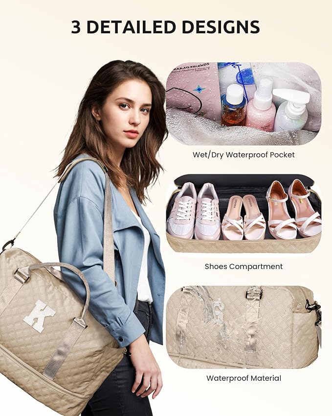 Girly Gifts for Women, Gifts for Women-Initial Travel Bag with Shoe Compartment, Personalized Weekender Bag, Monogram Overnight Bag for Women, Letter Travel Bag with Makeup Bag (Letter Q)