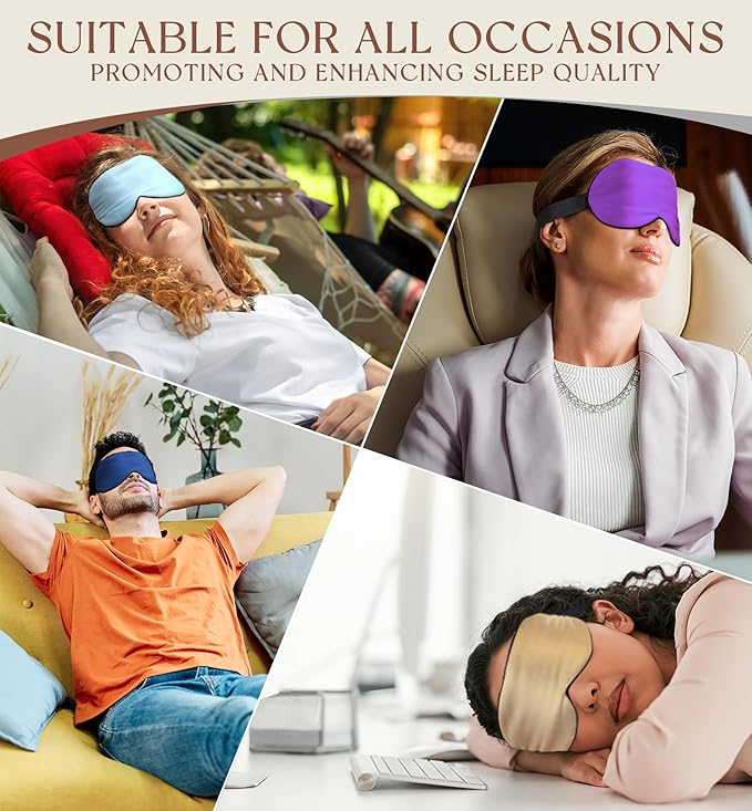 HiRui Silk Sleep Mask, 100% Natural Mulberry Silk of Double-Sided & Inner-Filling, Ultra-Smooth Soft, Adjustable Strap, Blocks Light for Night Sleeping, Travel, Office Naps (Khaki)
