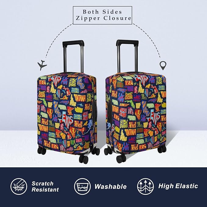 Explore Land Travel Luggage Cover Suitcase Protector Fits 23-26 Inch Case (America Map, M)