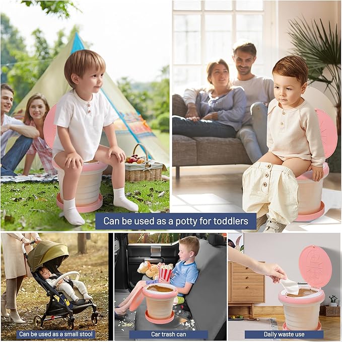 SunnySmile Travel Potty for Toddler, Portable and Foldable Toilet, Apply to Seat Emergency Toilet for Car, Camping, Outdoor, Indoor (pink, large)