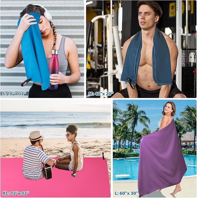 BOGI Microfiber Travel Sports Towel-Quick Dry Towel, Soft Lightweight Microfiber Camping Towel Absorbent Compact Travel Towel for Camping Gym Yoga Swimming Backpacking (XL:72''x32''+16''x16''-Nblue)