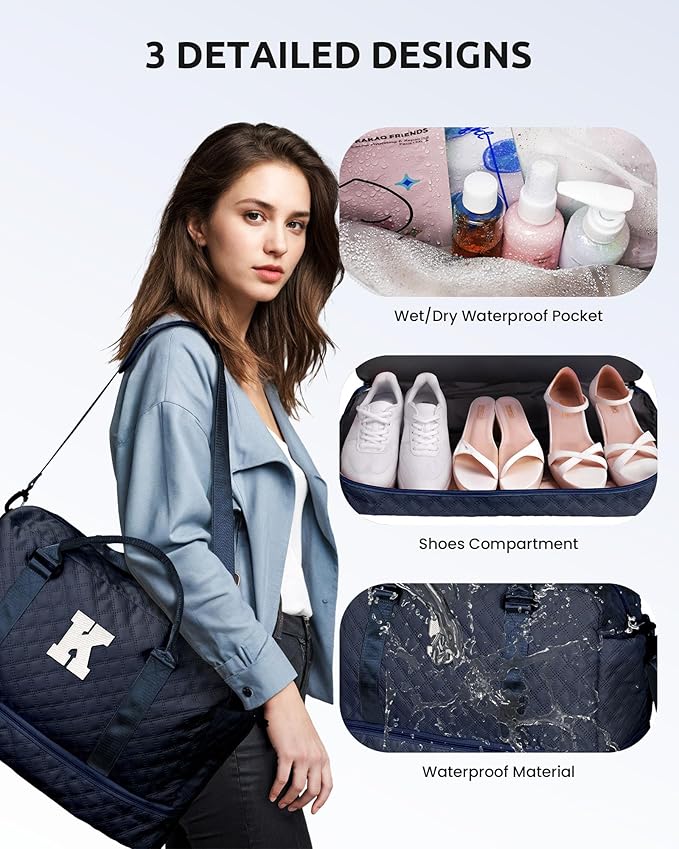 Gifts for 9 10 11 12 13 14 15 16 17 Year Old Girls-Duffle Bag with Shoe Compartment, Personalized Weekender Bag, Travel Bag with Makeup Bag，Birthday Gifts for Women Friendship (Letter T)