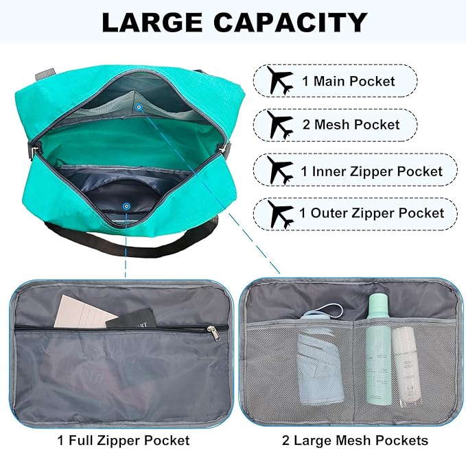 For Spirit Airlines Personal Item Bag 18x14x8 in Underseat Carry-on Luggage foldable Travel Duffle Bag for Airplanes(30L, Teal)