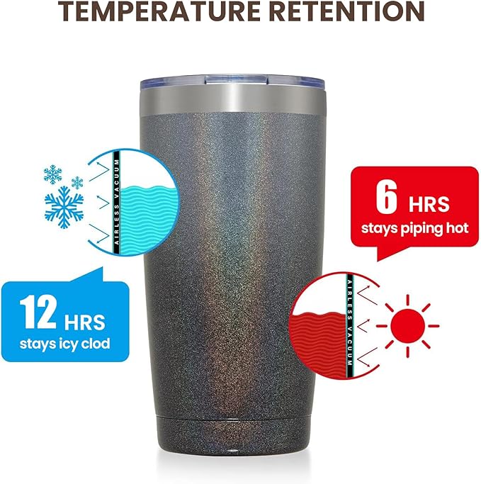MEWAY 20oz Tumbler Double Wall Vacuum Insulated Travel Glitter Mug,Stainless Steel Tumblers with Lid and Straw, Powder Coated Coffee Cups for Woman (Gradient Black or Navy,1)