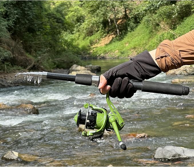 2PACK Fishing Pole Combo,Fishing Rod Combos with Telescopic Fishing Pole Spinning Reels Fishing Carrier Bag for Travel Saltwater Freshwater