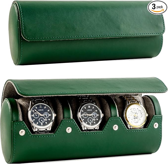 MR.OKAY 3 Watch Travel Case- Classic Leather Watch Case With Perfect Texture.Portable Watch Roll Or Organizer For Storage And Display. Luxury Gifts For Men, All Handmade by Artisans.