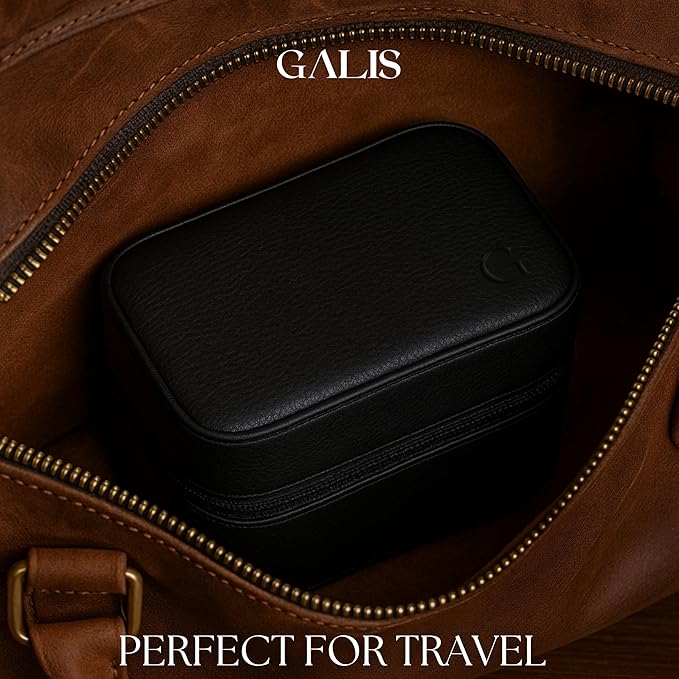 Galis Luxury Watch Case for Men High End Portable 2-Slot Watch Holder and Watch Case for Travel, Premium Watch Box for Men, Jewelry Storage Organizer, Gift for Him, Fathers, Husband (Black & Green)