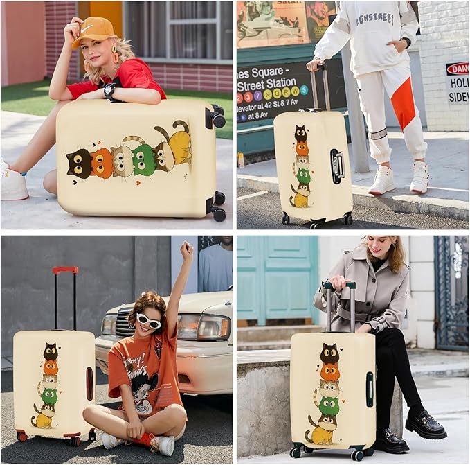 ANNA QUEEN Stacked Cute Cats Luggage Cover, Fun Cat Pile Design, Stretchable, Washable Travel Protector for 20-22 Inch Suitcases