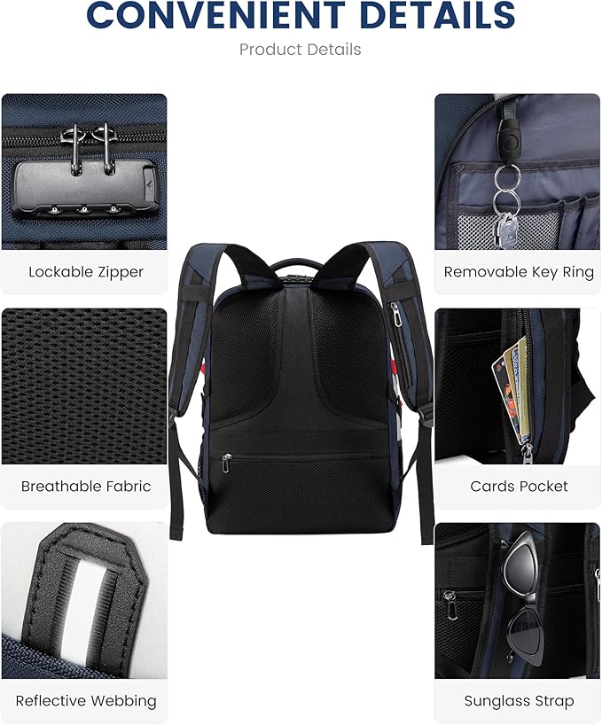 LOVEVOOK 17 inch Blue&White Travel Laptop Backpack with USB Charging Port, Anti-Theft, Water-Resistant, Modern Practical Unisex College/University Backpack
