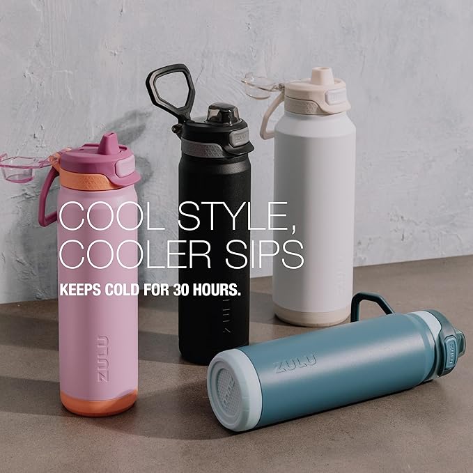 ZULU Powerfill Pro 40oz Stainless Steel Water Bottle with Quick Fill Lid, Triple Walled Vacuum Insulated Metal, Leak Proof Locking Lid, Sip and Chug, Reusable BPA Free, Amethyst
