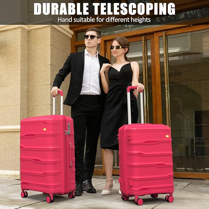 Luggage Sets 3 Piece, Hard Shell Luggage Sets with Spinner Wheels, PP Lightweight & Durable Suitcases with TSA Lock, Hardside Travel Suitcase Sets (20/24/28 inch), Red