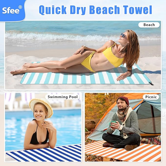 Sfee 2 in 1 Microfiber Oversized Beach Towel, Quick Dry Towel Travel Towel Camping Towel Super Absorbent Compact Lightweight Sports Gym Towels for Beach,Gym, Hiking, Pool, Backpacking, Bath, Yoga