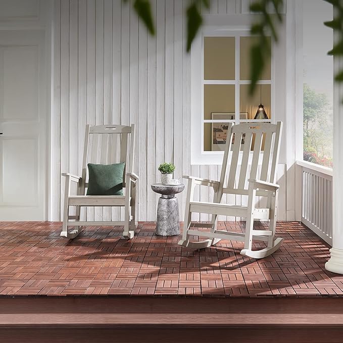 Psilvam Oversized Outdoor Rocking Chair, with 21" Wide Seat and 32" Tall Backrest, Pre-Assembled with Most Components for Effortless Installation (Gray)
