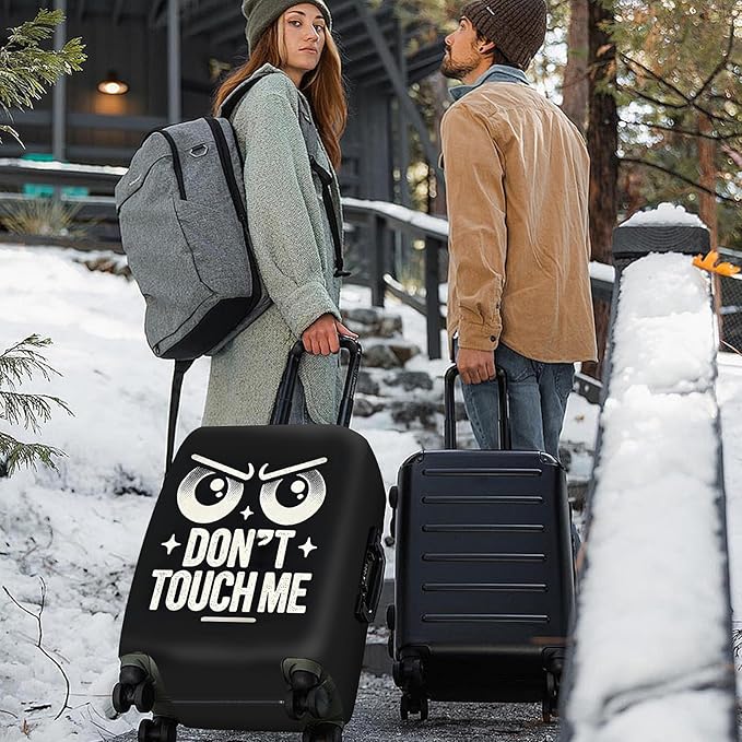 ANNA QUEEN Funny “Don’t Touch Me” Luggage Cover, Bold Black Suitcase Protector with Angry Eyes Design, Stretchable, Washable Travel Cover for 32-34 Inch Luggage