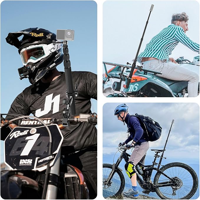 NEEWER Motorcycle Camera Mount Kit, Bicycle Handlebar Invisible Selfie Stick with Dual Ball Heads, Super Clamps, Action Camera Adapter Compatible with GoPro Insta360 DJI AKASO Action Cameras, GP-30