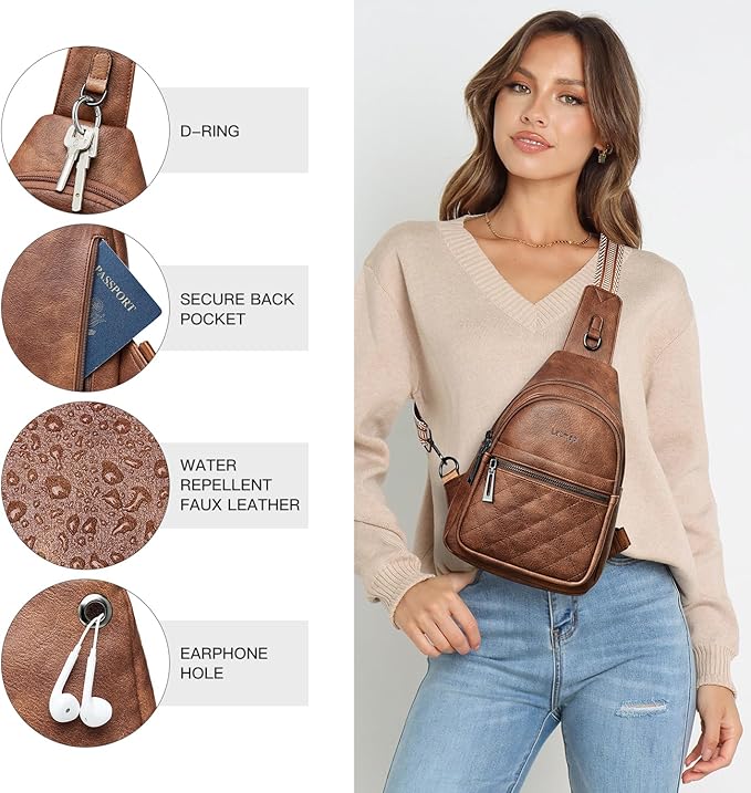 Sling Bag For Women Fanny Pack Crossbody Travel Shoulder Belt Bags Tote Backpack Purse Faux Leather
