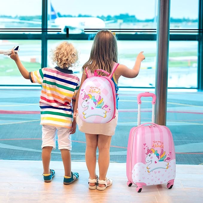 HONEY JOY Kids Luggage, 12" Toddler Backpack & 16" Travel Suitcase with Wheels, Lightweight Toddler Girls Suitcase, Durable ABS Hardshell, 2Pcs Carry On Luggage Set for Boys Girls(White Horse)