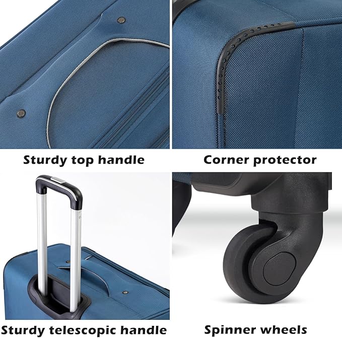 Coolife Luggage 4 Piece Set Suitcase Spinner TSA Lock Softshell lightweight (purple+sliver)
