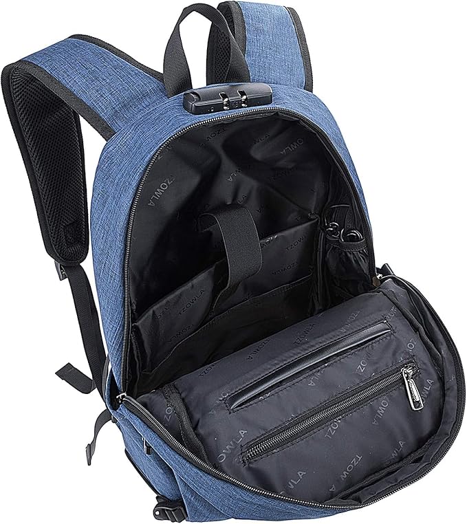 Tzowla Business Laptop Backpack Anti-Theft Backpack with USB Charging Port and Lock 15.6 Inch Computer Backpacks for Women Men, Casual Hiking Travel Daypack (Blue)