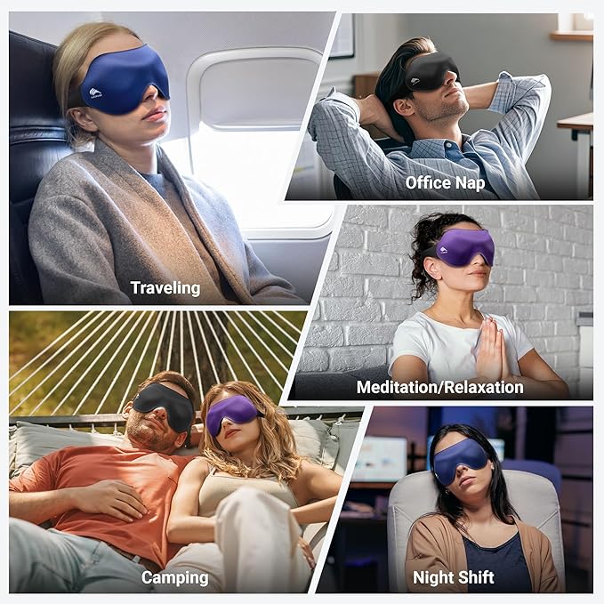 Eye Masks for Sleep Light Blocking: Lightweight 3D Contoured Eye Mask for Lash Extensions - Adjustable Strap Washable Zero Pressure - Perfect for Men Women Airplane Travel Yoga Meditation (Black)