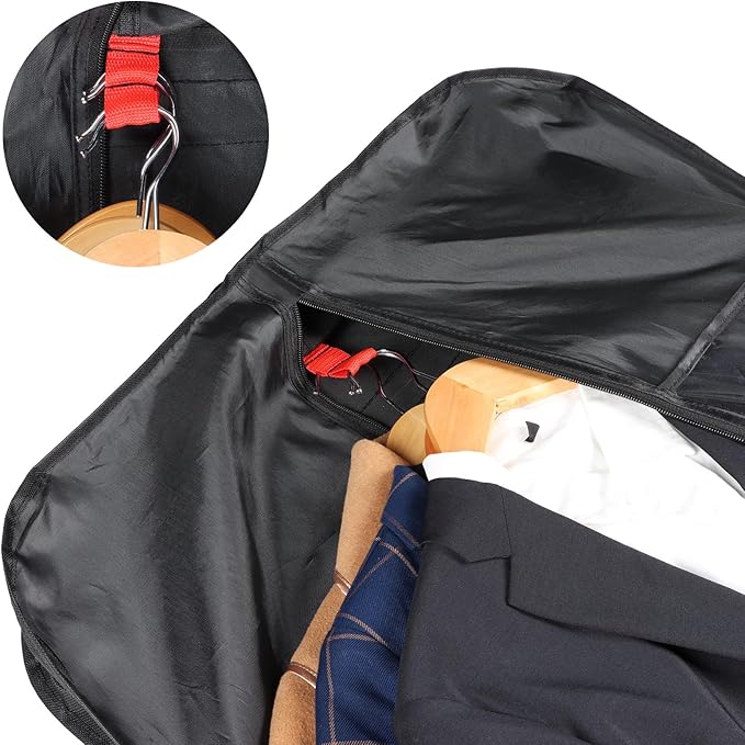Zilink 48 Inch Garment Bags for Travel Heavy Duty Travel Suit Bag for Men Women with Buckles & Shoulder Strap Garment Bags for Hanging Clothes, Black