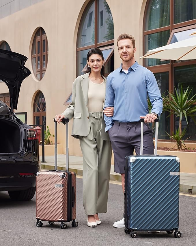 LUGGEX Luggage with Spinner Wheels, Polycarbonate Expandable Hard Shell Suitcase, 2 Piece Set, Blue