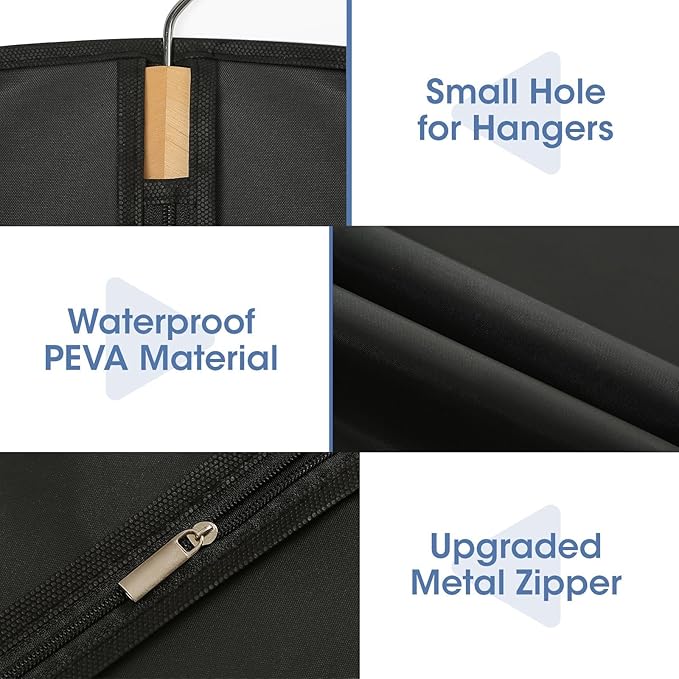Suit Bags for Closet Storage, 43'' Garment Bags for Hanging Clothes, Suit Garment Bag, Black Suit Cover Bags with Clear Window for Coats, Jackets, Shirts（2 Packs）
