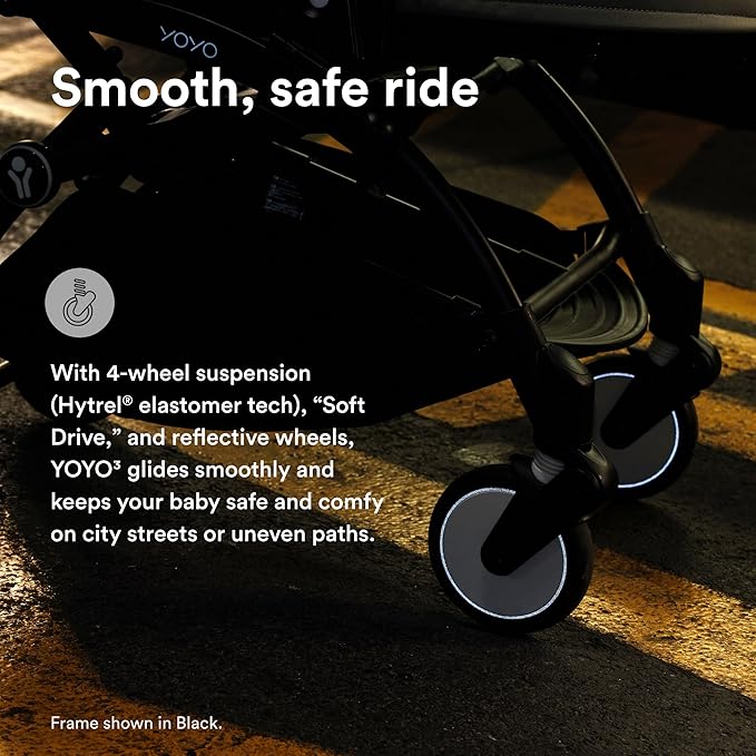 Stokke YOYO3 Stroller from 6 Months - Includes White Frame/Black Seat Cushion + Canopy - Folds in & Out in a Flash - Light & Compact - Carry-On Compatible