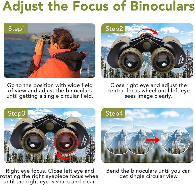 20x50 Binoculars for Adults High Powered, Military Compact HD Waterproof Binoculars with Low Light Vision for Bird Watching Travel Hunting Football Games Stargazing with Carrying Case and Strap(Mud)