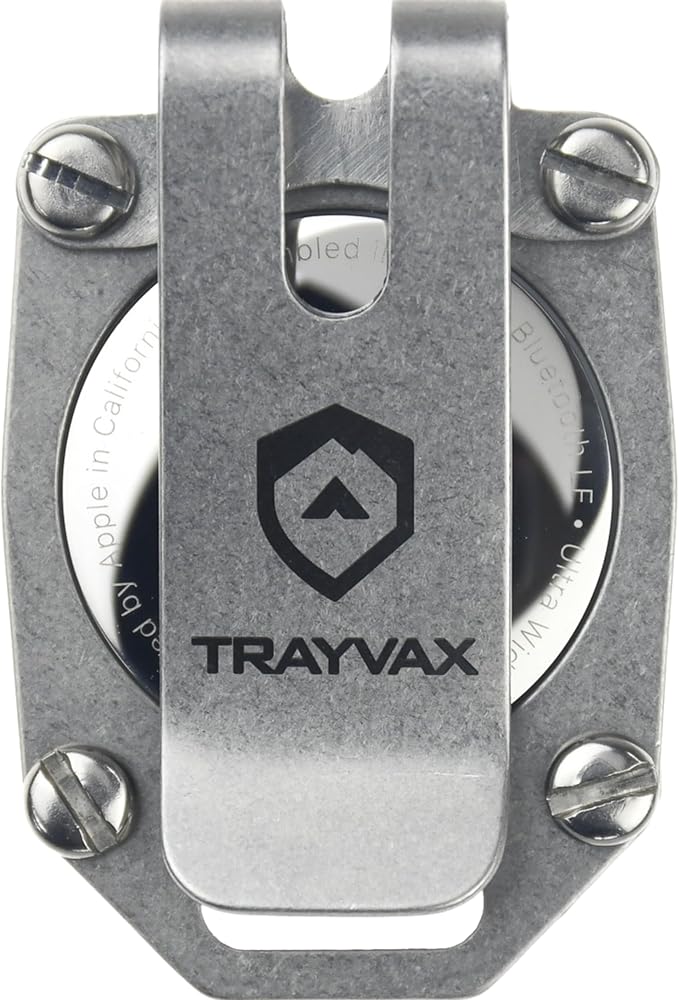 Trayvax Tracer Apple Airtag Keychain, Stainless Steel Air Tag Holder Key Chain with Pocket Clip, and Lanyard Hole, Silver