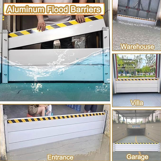 Reusable Flood Barrier, 3/4/5/6/7/8/9/10/11/12/13ft Long Heavy Duty Aluminum Water Barrier Shield for Sliding Glass Door/Driveway/Home Doorway, Removable Stopper Shield with Rubber(H 2ft(6