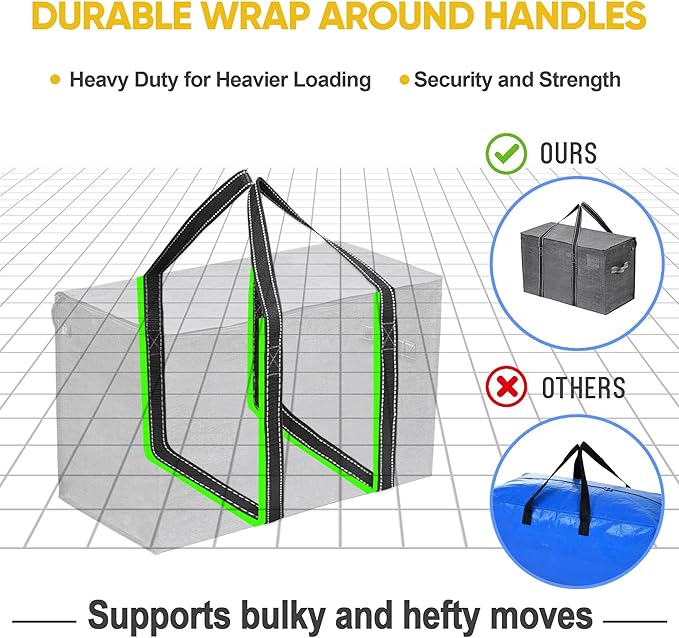 VENO 2 Pack Moving Bags, Heavy Duty, Moving Boxes Alternative, Packing Storage Supplies for Dorm Room Essentials with Zipper for Clothes, Extra Large Totes for Packaging (Dark Gray, 2 Pack)