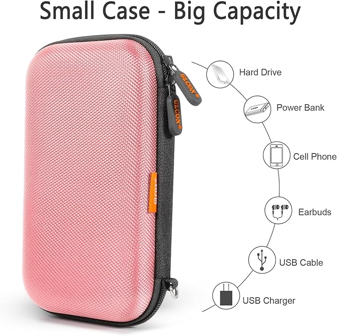 Shockproof Hard EVA Carrying Case for External Hard Drive, Samsung T9, Anker Power Bank, Cell Phone - Portable Small Electronic Accessories Organizer Zipper Kawaii Travel Pouch - Light Pink