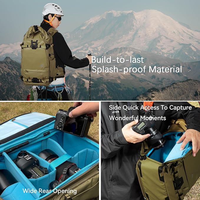 Tenzing 30L Water-Resistant Camera Backpack with Rain Cover, 14" Laptop Compartment, Fits DSLR, Drone, Lenses, Tripod-Brown