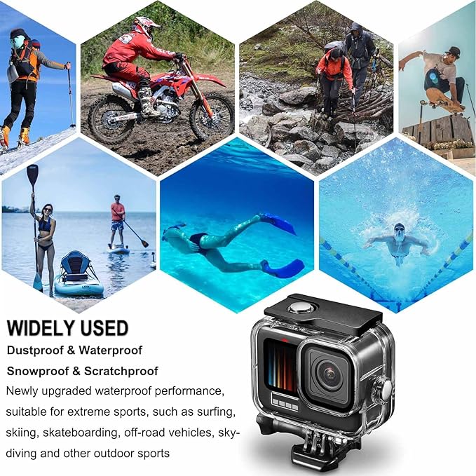 Compatible for Go Pro Hero 13 12 11 10 9 Black Waterproof Housing Case 60M/196FT Protective Underwater Diving Case Shell with Cameras Handle Mount Accessories Kit