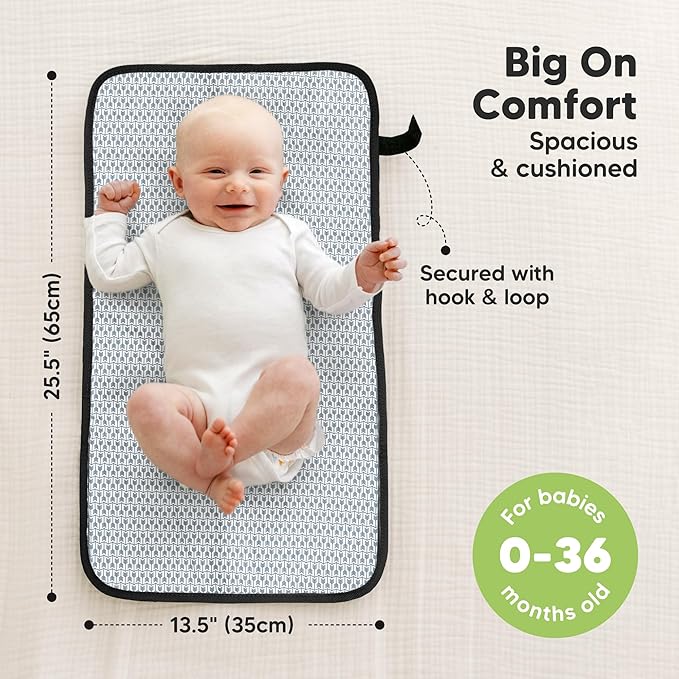 KeaBabies Portable Diaper Changing Pad, Easy Wipe Clean - Foldable Waterproof Baby Changing Mat for Diaper Bag, Compact, Lightweight, 25x13 Baby Changer Travel Essential, Machine Washable (Pixel)