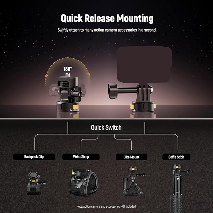 Neewer 6 in 1 Action Camera Mount Kit, Compatible with Hero 13 12 11 Max DJI Osmo Action Insta360, Metal Magnetic Quick Release Mount with 1/4" Thread & Folding Fingers for POV Shots, GP-23
